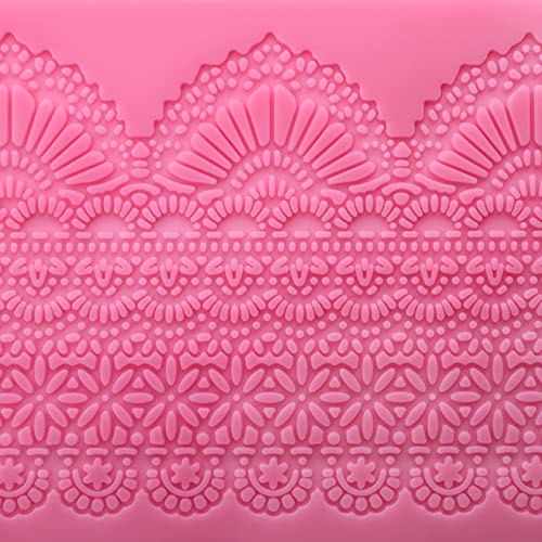Hedume Set of 4 Sugar Edible Cake Silicone Fondant Impression Lace Mat, 15.5" Large Mold, Flower Pattern Molds Craft Tools for Cake Decorating - Thumbnail 5