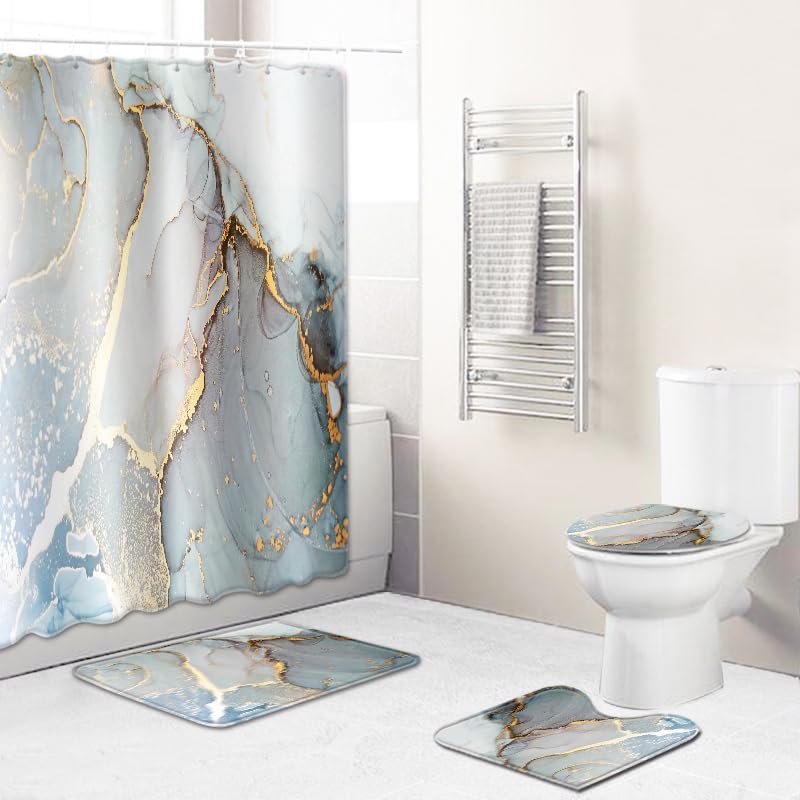 Tapis salle de bain antidérapant évitez les glissades ensemble 3 pièces marbre