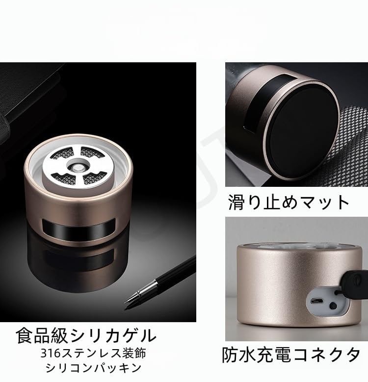 AOUTN高濃度水素水生成器、ポータブル、USB充電式、400mlボトル、温水と冷水に対応、3in1電解装置、水素生成カップ (金)