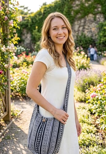 Image of Woven Hippie Crossbody - Hobo Sling Shoulder Bag - Thai Cotton Boho Messenger Purse - Medium
