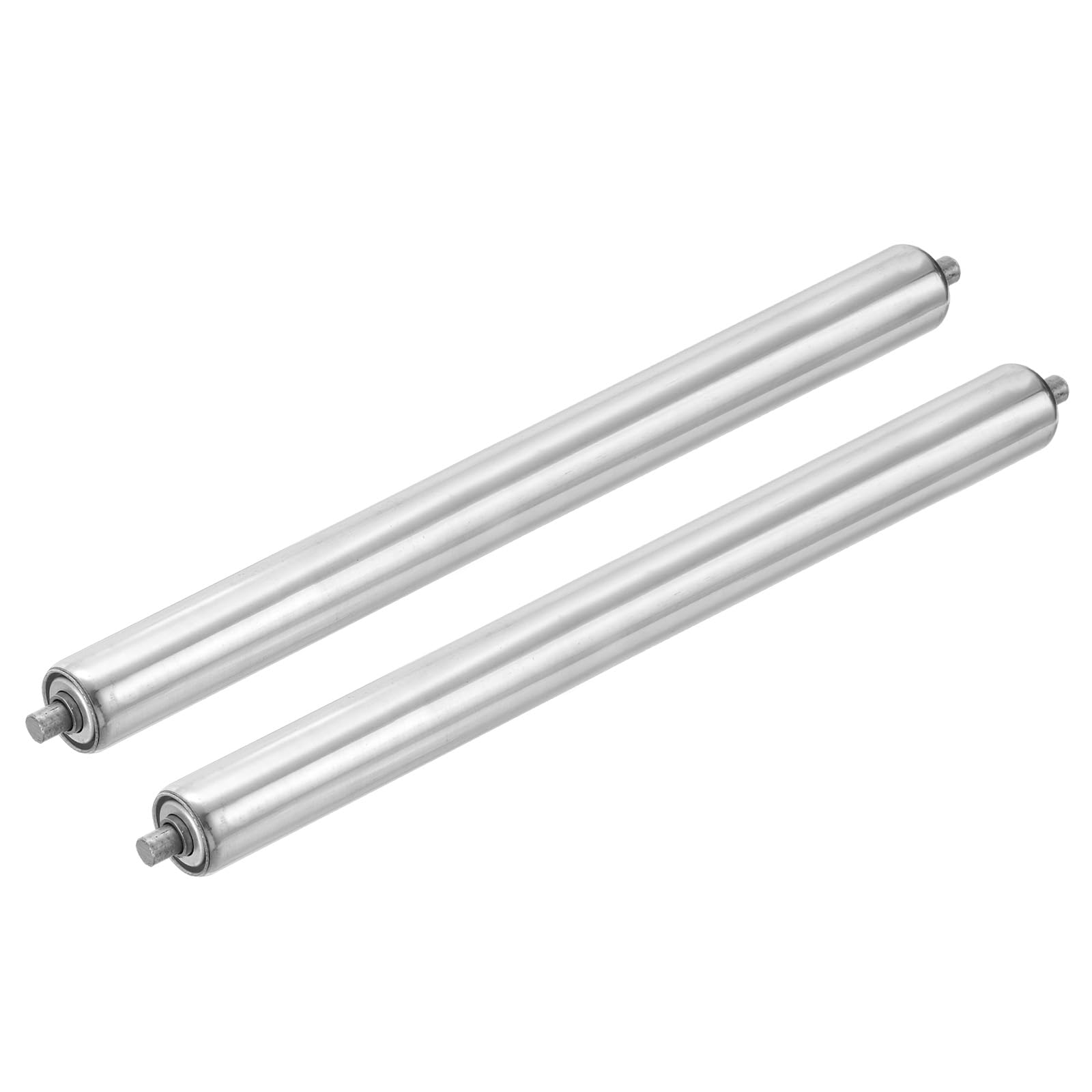 sourcing map Lot de 2 rouleaux de convoyeur en acier inoxydable 3,8 cm de diamètre, 50,8 cm de long, pièce de rechange pour transmission par gravité, extrémité galvanisée (argenté)