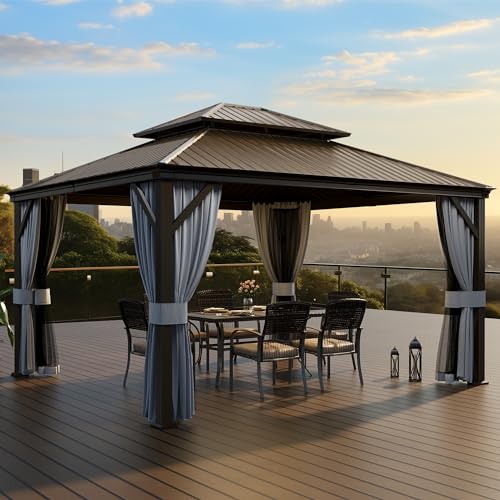 PAMAPIC 12'x14' Aluminum Hardtop Gazebo with Curtains