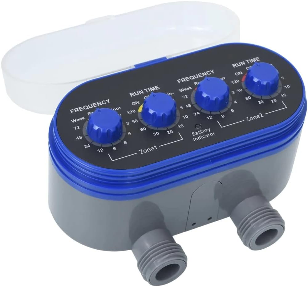vidaXL Double Outlet Automatic Water Timer with Adjustable Watering Frequency | ABS Construction | for Efficient Garden Watering