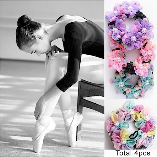 AsggBah 4 peças de rede para coque de cabelo colorido premium com cordão para bailarina, dançarina,
