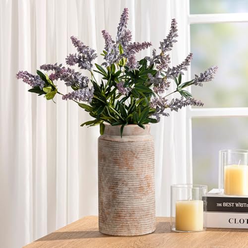 Dobbyby Ceramic Flower Vase 12 inch Farmhouse Rustic Vase for Home Decor Handcrafted Pottery Tall Terracotta Vases for Dining Table Decor Fireplace Living Room Bathroom Wedding Centerpiece (L-Terra) — view 6