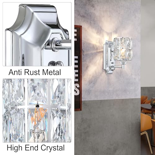 Image of Crystal Wall Sconce Chrome Dry&Wet Dual Use 1 Light 2 Pack UL Certified