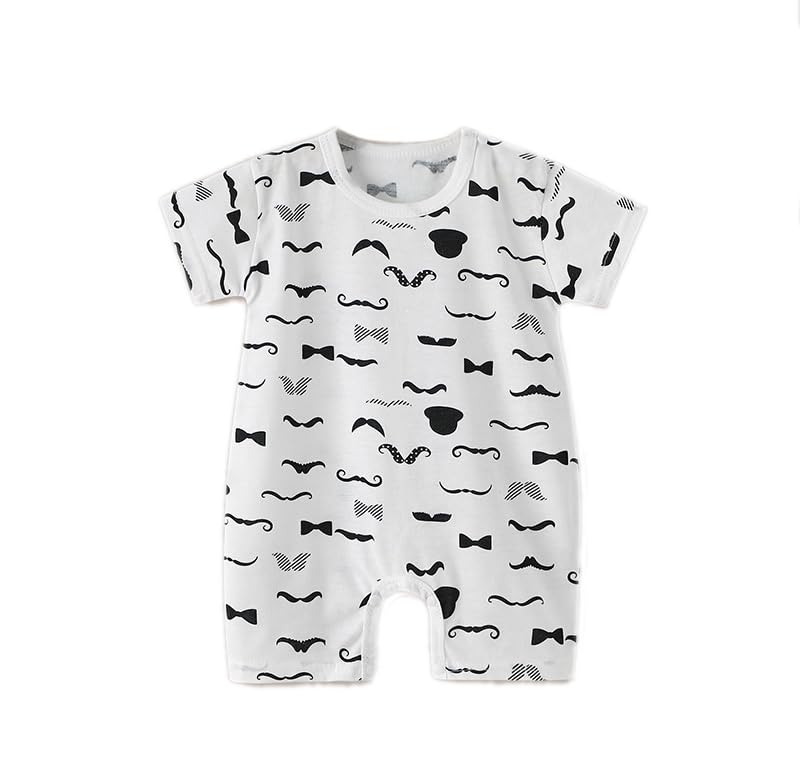 Image of Bold N Elegant Newborn to Toddler Baby Boy Cotton Tiger Cartoon Mustache Print Party Romper with Bowtie Little Gentleman Dress for Babies