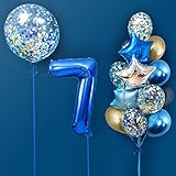 Decoraciones de 7mo cumpleaños para niño:Las decoraciones perfectas para fiestas de 7º cumpleaños para niños.fiesta de cumpleaños número 7,Fiesta del 7º aniversario.conjunto de decoración de 7mo cumpleaños,Lindas decoraciones azules de cumpleaños para niños!También se puede usar como accesorio cuando tomas fotos.O en combinación con otros globos numerados para fiestas importantes de cumpleaños o aniversario.