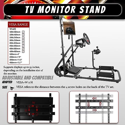 Supllueer Racing Simulator Cockpit Wheel Stand with Monitor Stand Fit for Logitech, Fanatec,Thrustmaster, G27 G29 G920, GPRO, Sim Racing Cockpit with Monitor Stand, No Steering Wheel Pedal TV Seat