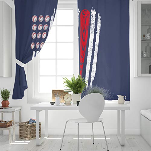 Picpeak 4Th Of July Baseball Blakcout Curtains Draps For Boys Kids Teens Younth Bedroom Dormitory Sport American Flag Printed Window Curtain Panels 2 Panels Set, 27.5(W) X 39(H) Inches X2 #TOP3