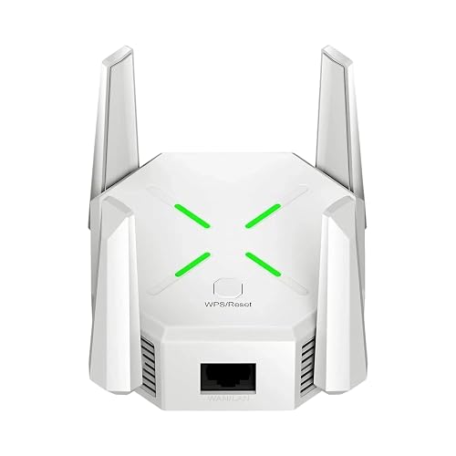 Dual Band 1200Mbps WiFi Range Extender | 5GHz Signal Booster with 4 Antennas | Covers Large Homes | Supports 20 Devices | LAN Port & Access Point | Quick Easy Setup