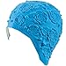 Latex Swim Cap - Women Stylish Swimming Cap Great for Ladies, Perfect to Keep Hair Dry - Suitable for Long Hair - Bubble Crepe with Chin Strap - Blue 5666