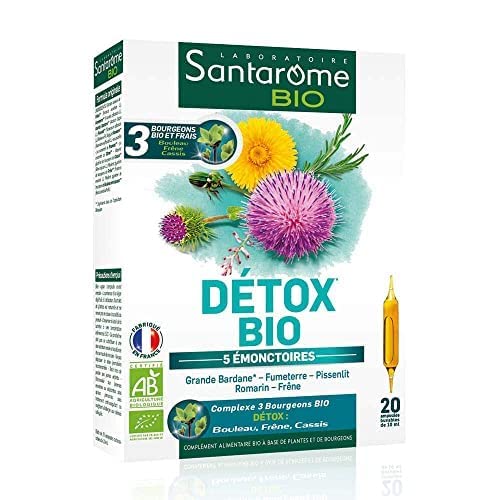 Santarome Bio - Détox Bio | Complément Alimentaire Détox Globale | Draine & Regénère les 5 Emonctoires - Plantes Bio - Grande Bardane, Fumeterre, Pissenlit | 20 Ampoules | Made In France | Végan Cover