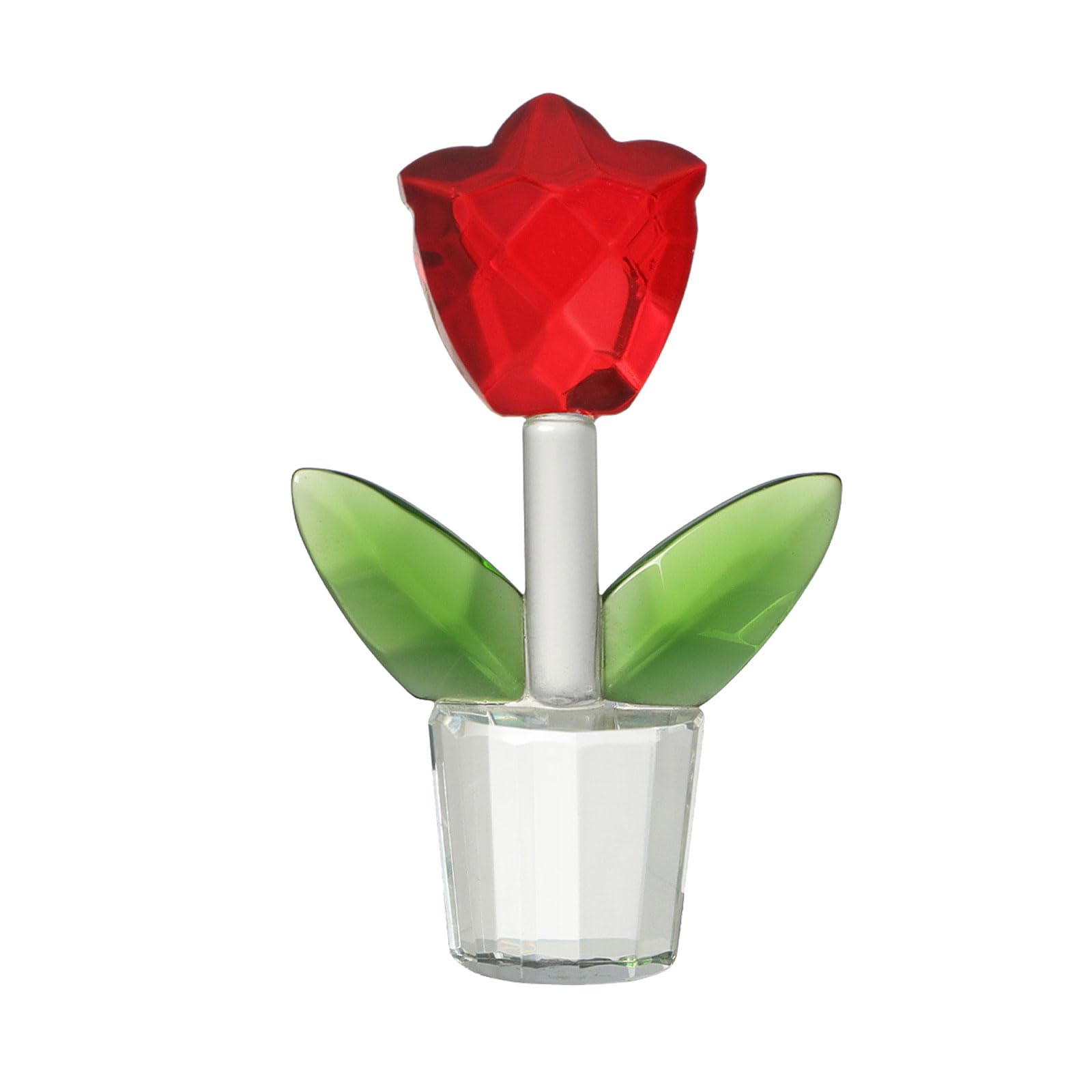 Qcbuegof Red Miniature Crystal Tulips Flower Figurine Glass Ornament For Wedding And Anniversary Home Office Desktop Decoration