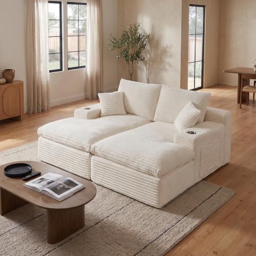 Image of 120 inch Modular Sectional Sofa, U-Shape Boneless Couch, Beige
