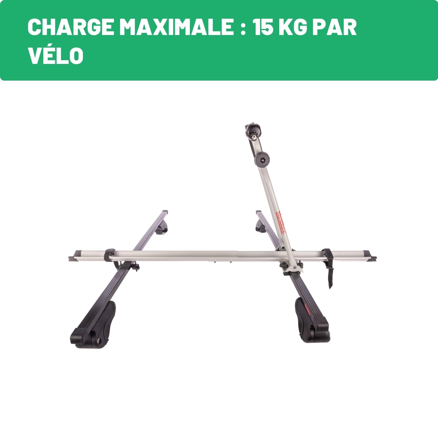 Mont Blanc Porte-vélo de Toit Roof Ride XXL Acier - 1 Vélo, Charge 15 kg | Support vélo sur barres de toit, universel (barres acier/alu). 1 vélo, charge 15 kg, verrouillage intégré.