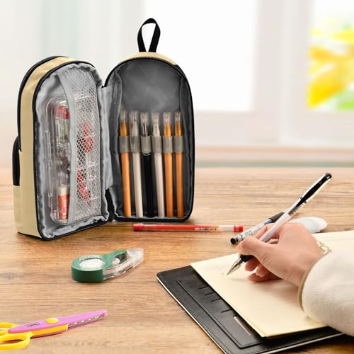 Image of ZAZYXTJ Boba Bubble Tea Standing Large Capacity Pencil Case 3 Compartment Pen Pouch Storage Canvas Makeup Bag for School Office Teen Girl Boy Men Women