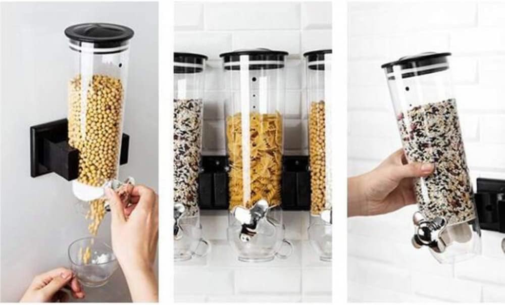Dispenser/Wall Bracket Cereal Dispenser/Cornflake Dispenser/Double and Triple Dispenser for Muesli, Cornflakes and Cereals Dry Food- Black