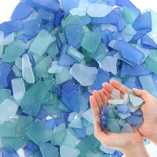 Abeillo 45oz Sea Glass for Crafts Frosted Seaglass Pieces Vase Filler and Aquarium Decor Smooth Edge Seaglass for DIY Art and Home Decor (Blue Green White)