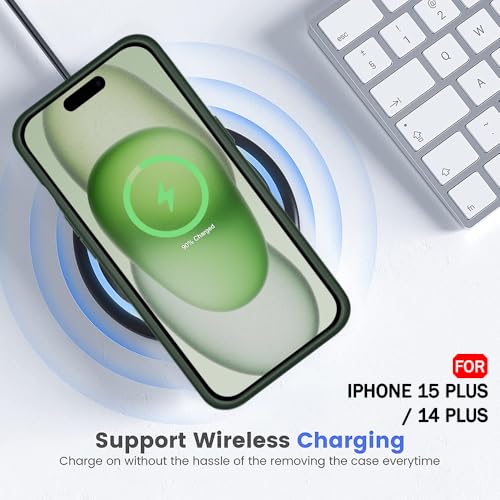 Image of TheGiftKart Hybrid Back Cover Case for iPhone 14 Plus / 15 Plus | Built-in Stand | Shockproof Hard Back Case Cover for iPhone 14+ / 15+ (PC & TPU, Frosted Matte Back, Green Sides)