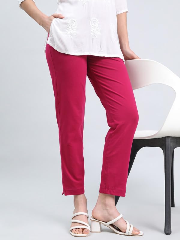 Image of GO COLORS Soft Cotton Stretch Kurti Pants Full Length for Women| Breathable, Mid Rise