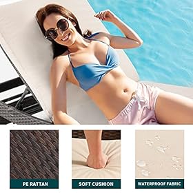 EROMMY Patio Chaise Adjustable Outdoor Chaise Lounge Chair, Rattan Wicker Patio Lounge Chair with Cushion for Beach… 511p52luD4S. SS280