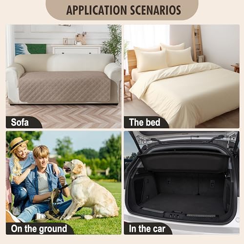 Image of Genina Waterproof Couch Cover,Washable Anti-Slip 78inch Sofa Covers with 3 Cushions,Sectional Couch Covers for Pets Friendly, Sofa Slipcovers for Dogs Cats(78inch /Taupe)