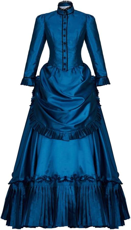 RocailleCos Ghosts Hetty Cosplay Costume Women's Medieval Renaissance Victorian Bustle Dress Edwardian Blue Dress Gown