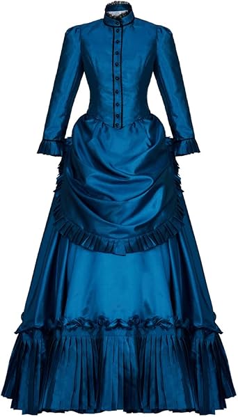 VintageCos Womens Ghosts Hetty Cosplay Costume Blue Victorian Ball Gown Lady Bustle Dress Halloween Outfit