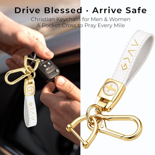 Image of Christian Cross Leather Keychain for Men - Christian Gift for Dad Husband Son