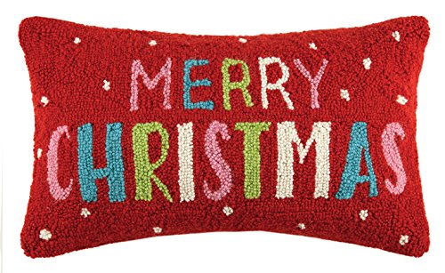 Peking Handicraft 31HRS2016C20OB Merry Christmas Hook Wool Lumbar Pillow, Multicolored