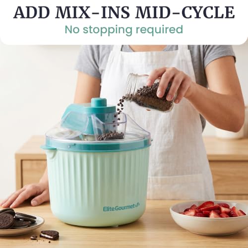 Image of Elite Gourmet EIM1750 Self-Churning Electric 1Qt. Ice Cream Maker, Homemade Ice Cream, Gelato, Sorbet & Frozen Yogurt in Under 20 Minutes, No Ice or Salt Needed, 25+ Recipes Included, Mint