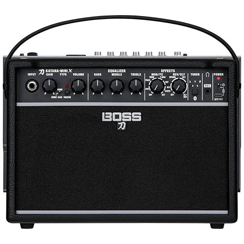 BOSS Katana-Mini X | Powerful 10-Watt Mini Amplifier for Electric, Acoustic & Bass | Tube Logic Design | Custom 5” Speaker | Versatile Sounds & Dual Effects | Bluetooth | Built-in Rechargeable Battery