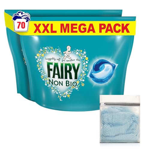 Direct Mart Non-Bio PODS Washing Liquid Laundry Detergent Capsules Tablets 70 Washes | with 47cm x 32cm Washing Laundry Bags for Socks Underwear Bra and More