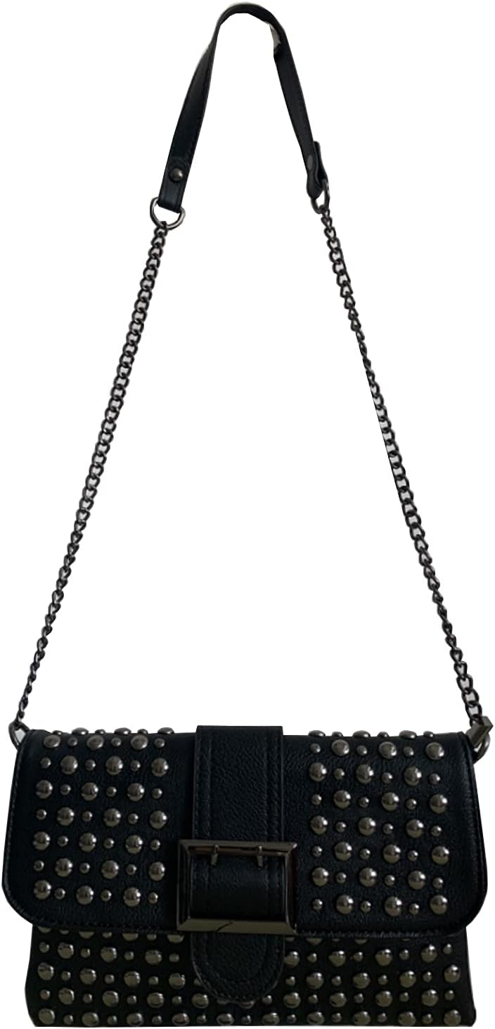 Women Ladies Punk Rivet Purse Satchel PU Leather Shoulder Crossbody Top-handle Bag Tote Handbag Black - Image 4