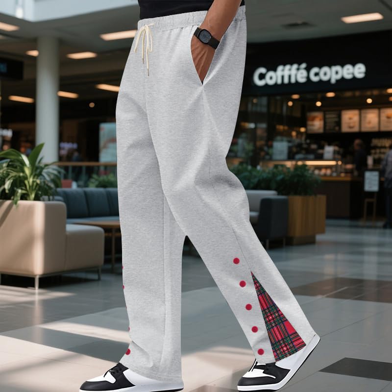 Elastic Waist Sweatpants for Men Loose Fit Drawstring Patchwork Buttons Joggers Casual Pants with Pockets3