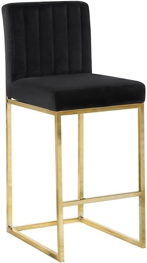 HomeStock Velvet Counter Stool, Upholstered Bar Stool with Metal Base - 16" W x 19" D x 37.5" H Black and Gold