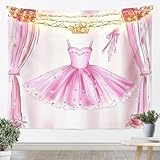 Manfei Princess Tapestry Ballet Dress Gold Crown Wall Hanging, Cute Ballerina Dancer Wall Blanket Home Artwork, Kids Girls Women Room Decor, Medium 59.1 x 59.1 Inches