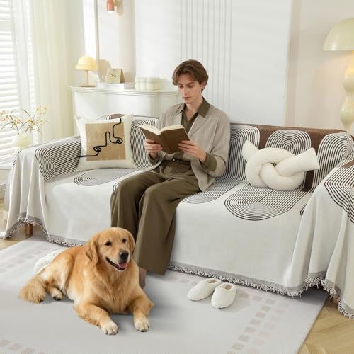 VFGFDJNDFX Chenille Funda Puff, Reversible Fundas de Sofa Anti Gatos Antideslizante Manta Cubre Sofa Protector Foulard Sofa Antipelos Mascotas (Coffee, 90 * 90cm)
