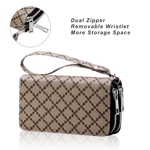 Image of Cellphone Wallet for Women Dual Zipper Long Purse with Removable Wristlet