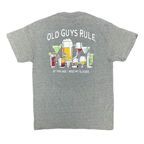 OLD GUYS RULE Men's Novelty Graphic T-Shirt, Glasses - Funny Drinking Themed Gift for Dad, Grandpa, Husband, Birthday, Holiday (Graphite Heather, Large)