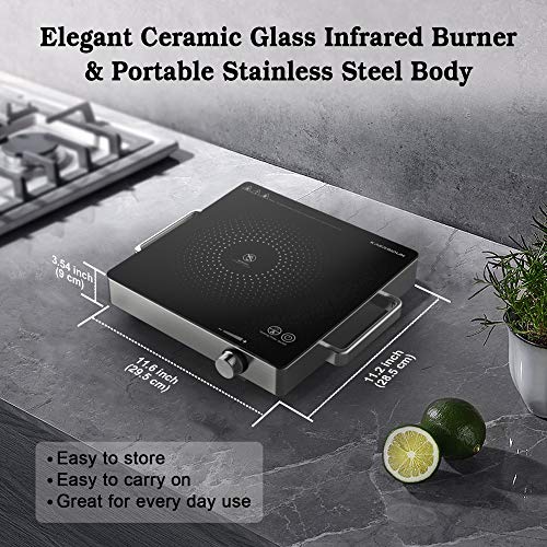 Hot Plate Electric Single Burner 1500W Portable Burner For Cooking With Adjustable Temperature & Stay Cool Handles, Non-Slip Rubber Feet, Stainless Steel Easy To Clean, Compatible For All Cookwares (Grey) #TOP5
