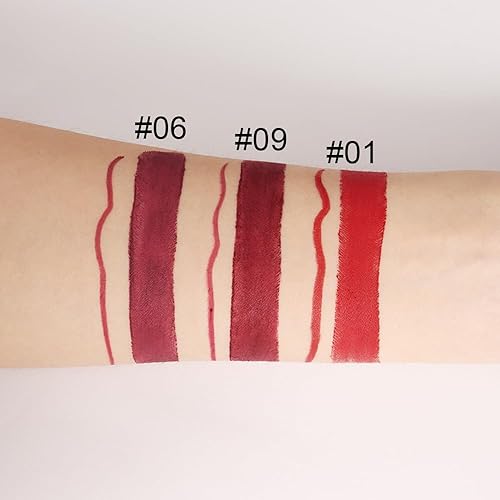 Vista 4 de BINGBRUSH Juego de 3 delineadores de labios rojo vino oscuro 2 en 1 y lápiz labial para mujer, kit de labios mate con lápiz de labios, manchas