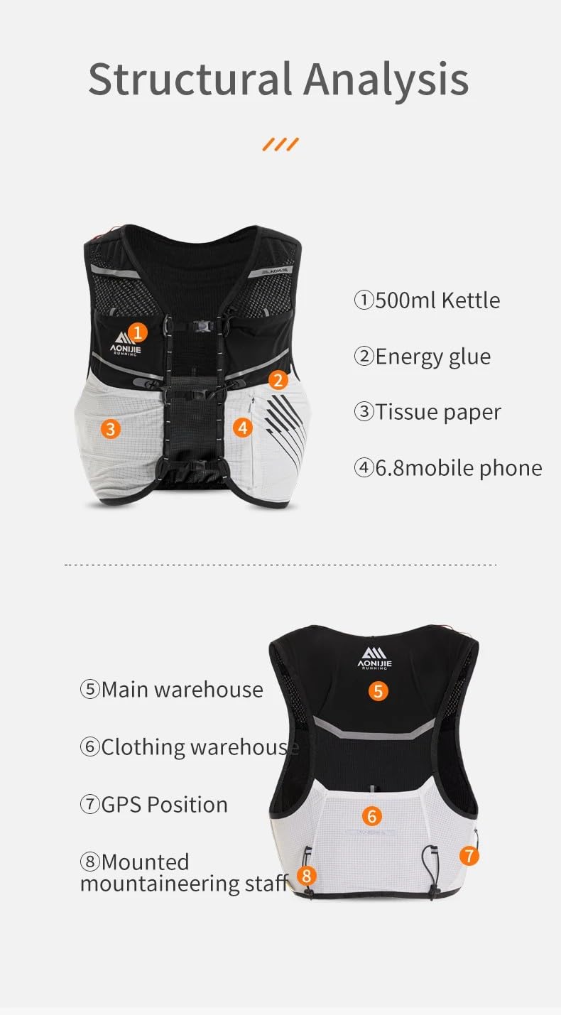 Mochila de hidratación para esquí de fondo, paquete de 5 litros, Aonijie chaleco de hidratación ligero para senderismo, correr, maratón, ciclismo C9116-5L