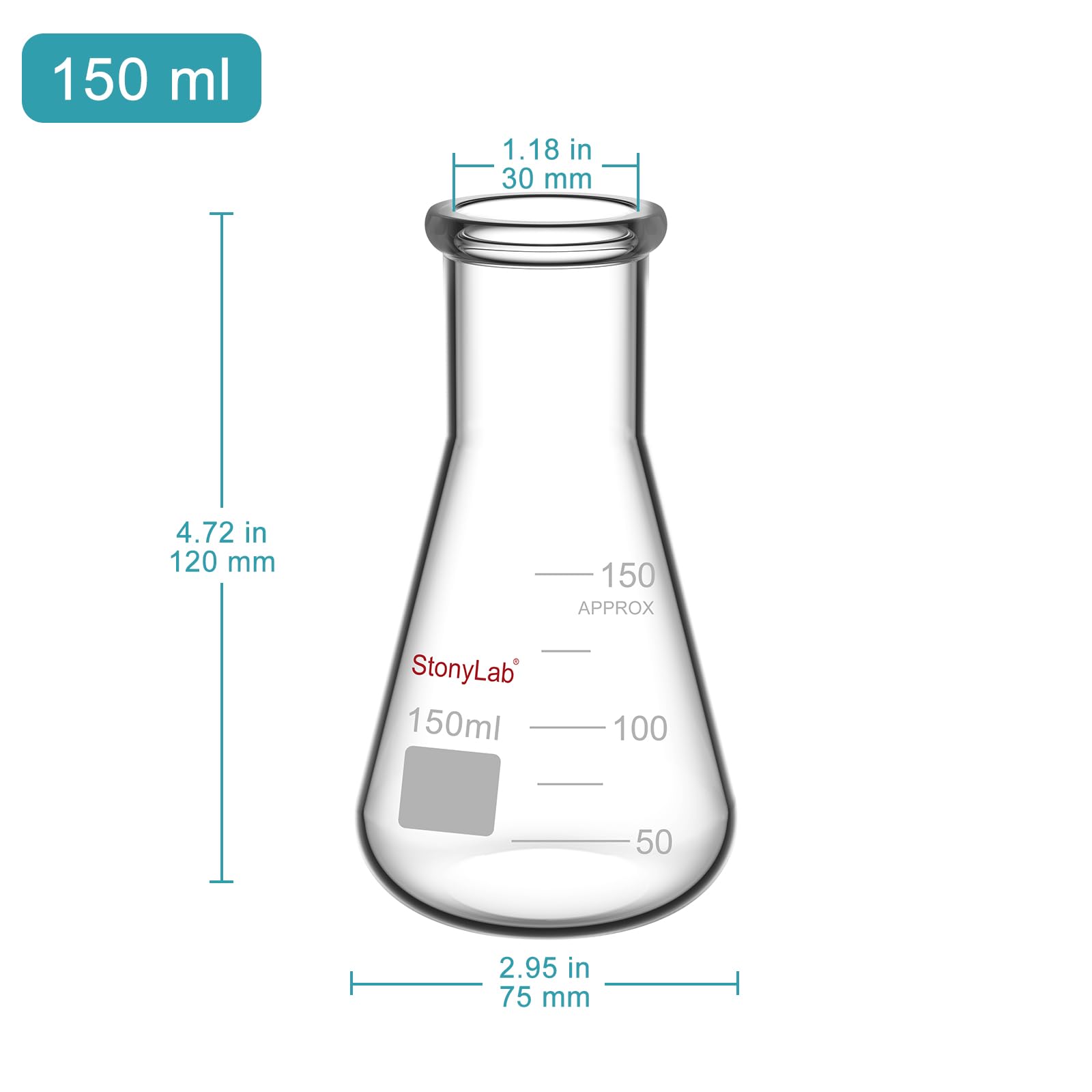 stonylab 1-paczka 150 ml kolba szklana, Erlenmeyer Heavy Wall Tight Flask z mocną krawędzią (150 ml)