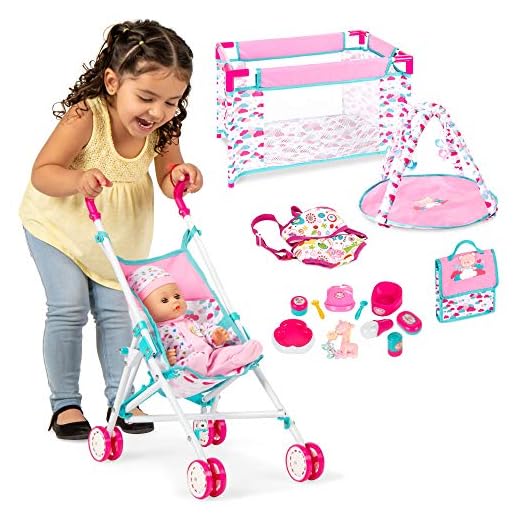 Best Choice Products Kids 15-Piece 13.5in Newborn Baby Doll Nursery Role Play Playset w/ Stroller, Travel Cot, Play Mat, Travel Bag, Carrier, Seat, Accessories