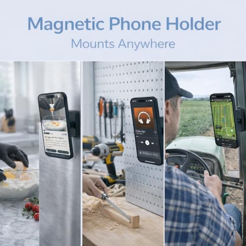 Image of LEPHYON Magnetic Phone Holder for Gym, Ultra Strong Magnet Phone Mount for Exercise Equipment, Compatible with iPhone Samsung All Cell Phones, Adjustable 360 Rotation, No-Slip Workout Accessory