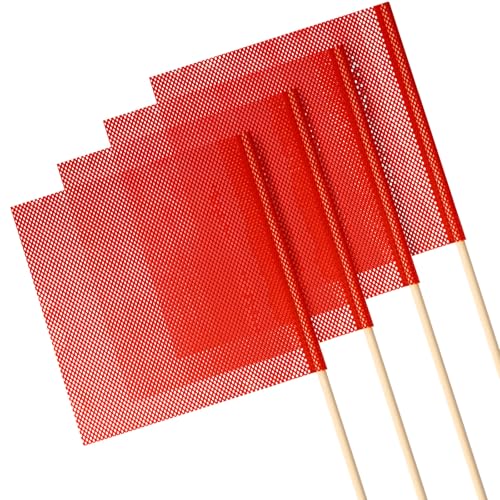 Jecery 12 Packs 18 x 18 Inch Oversize Load Safety Flags Mesh Wide Load Warning Flags with 35.4 Inch Wooden Dowel for Trucks Trailer Transport and Pedestrian Crossings (Classic,Red)