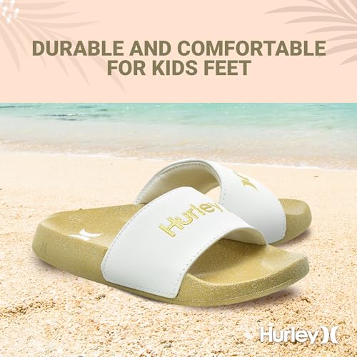 Image of Hurley Naia Comfortable Slip-On Kids Sandals, Cute Girls' Slides for Indoor and Outdoor, Shower Slides for The Beach and Pool