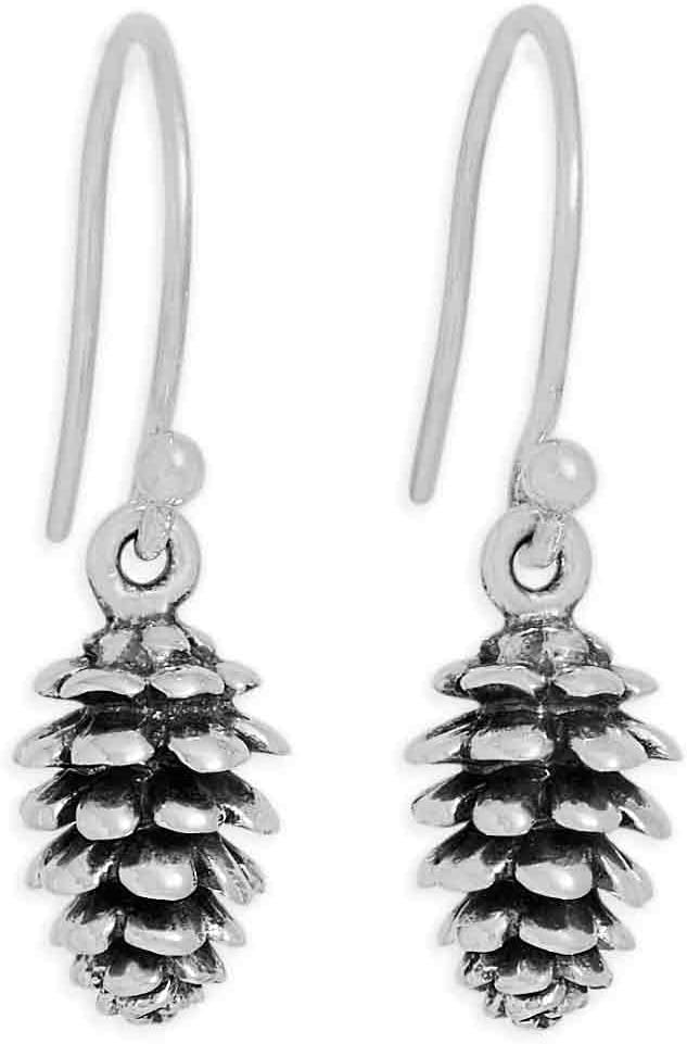 Sterling Silver Pinecone Dangle Earrings – Nature-Inspired Jewelry for Women – 26×7mm Lightweight Charms on French Hooks – Handmade Gift for Nature Lovers